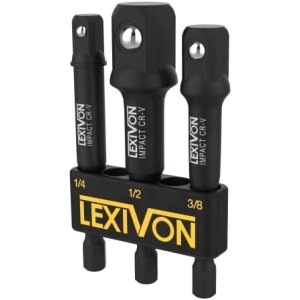 LEXIVON Impact Grade Socket Adapter Set, 3" Extension Bit with Holder