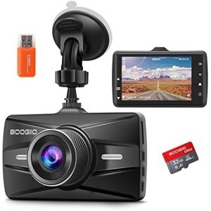 Dash Cam Front with 32G SD Card, BOOGIIO 1080P FHD Car Driving Recorder 3'' IPS
