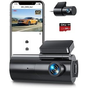 Dash Cam Front and Rear Camera, 4K/2.5K Full Dashcams for Cars with 64GB SD