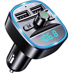 FM Transmitter for Car Bluetooth 5.0, TEUMI Blue Ambient Light Bluetooth Car