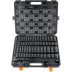 VEVOR 1/2" Drive Impact Socket Set, 65 Piece SAE 3/8" to 1-1/4" and Metric