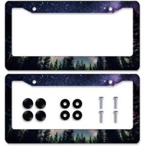 2Pcs Galaxy Forest License Plate Frame Colorful Galaxy Moon Stars License Plate