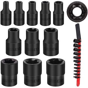 SEDY 11-Piece E-Torx Socket Set - Star Socket Set with Socket Rail