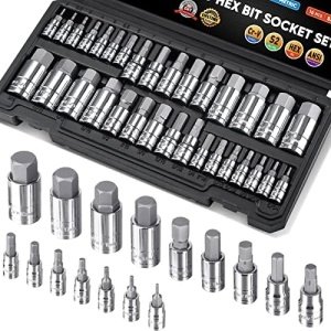 TICONN 32PCS HEX Bit Socket Set, SAE and Metric Hex Bit Set with Storage Case