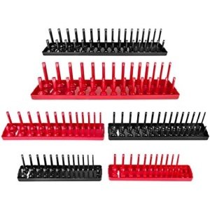 6PCS Socket Organizer Tray Set, Red SAE & Black Metric Socket Storage Trays