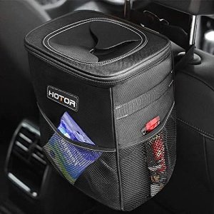 HOTOR Car Trash Can 2 Gallon with Lid and Storage Pockets, 100% Leak-Proof Car