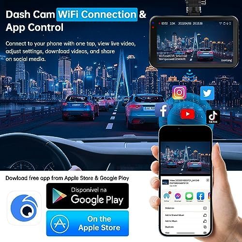 Dash Cam Front and Rear Camera, Dash Cam WiFi/APP Control Dashcam - Image 3